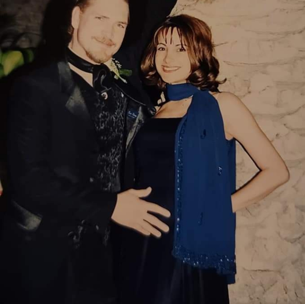 Betsy and Adam By Jaslene Metallic Sparkle Dark Navy Vintage Gown size 4